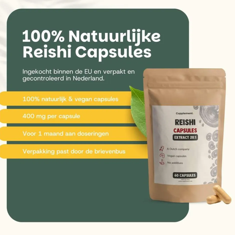 Cupplement 20% korting | Reishi Extract 400 mg Capsules< Natuurlijke Supplementen