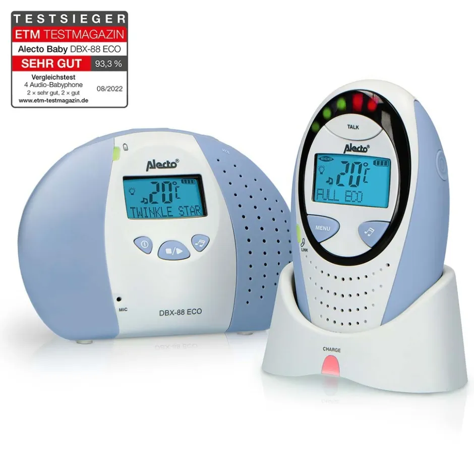 Alecto DBX-88 ECO - Full Eco DECT babyfoon met display, wit/blauw< Baby Elektronica|Babyfoons