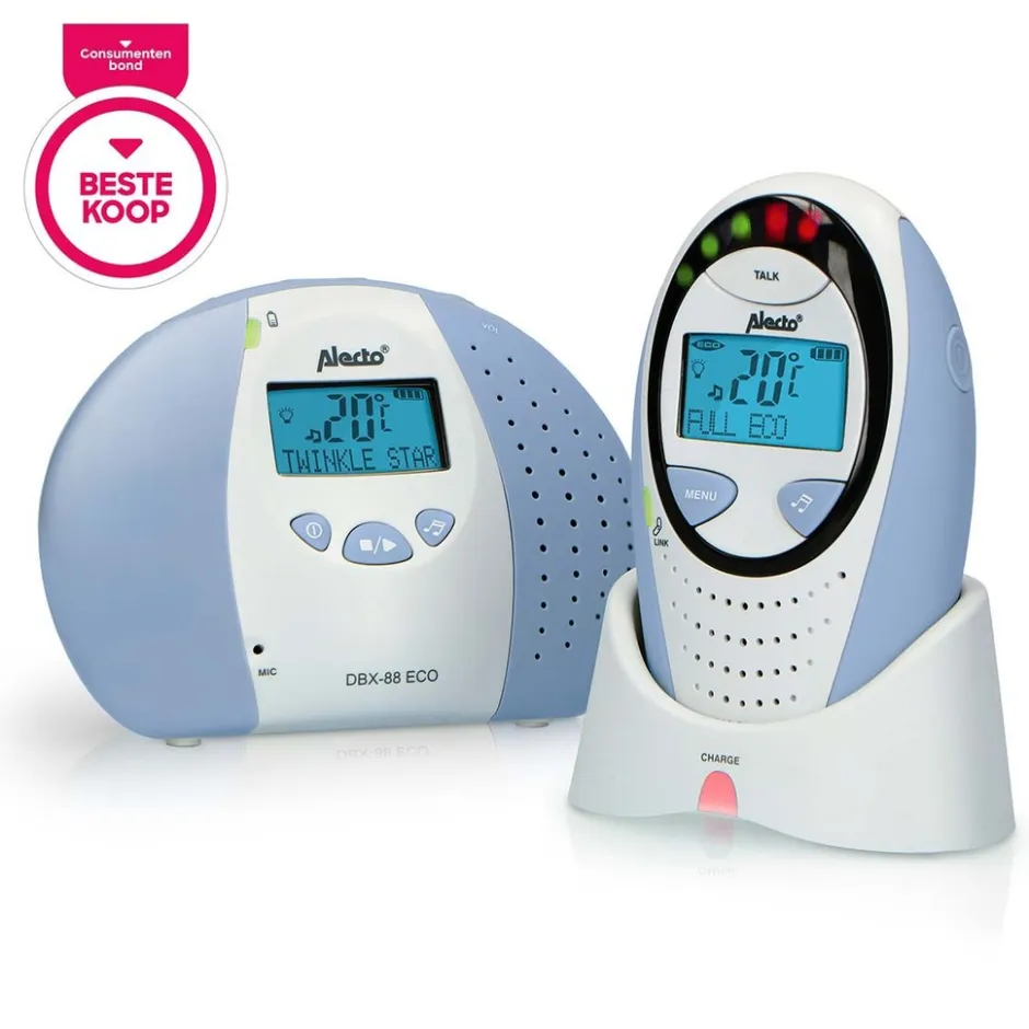 Alecto DBX-88 ECO - Full Eco DECT babyfoon met display, wit/blauw< Baby Elektronica|Babyfoons