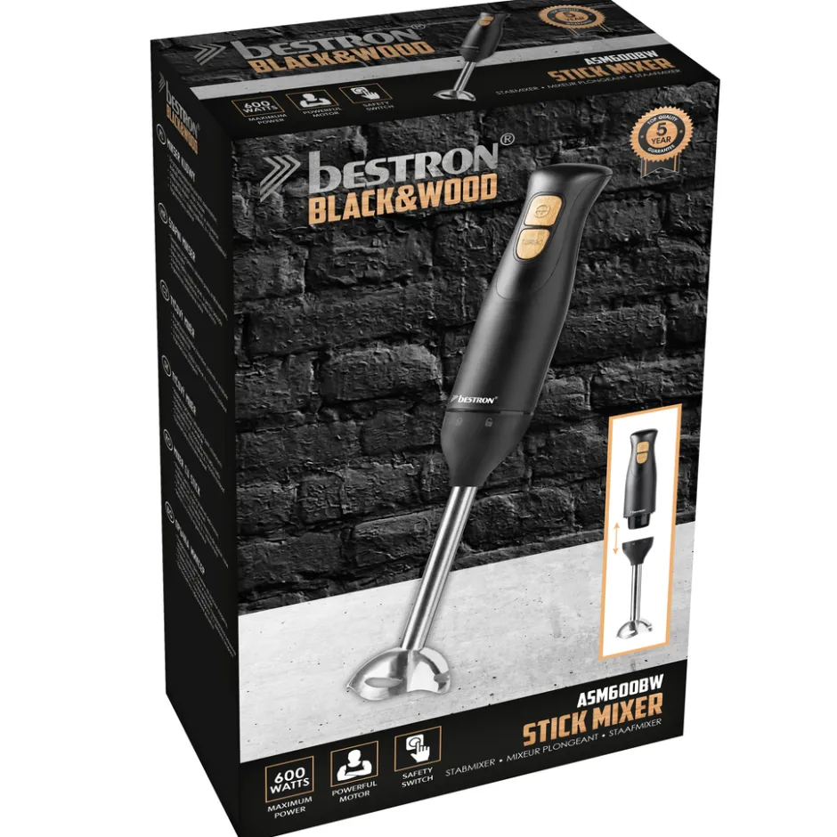 Bestron Staafmixer ASM600BW Zwart/Hout| Discount