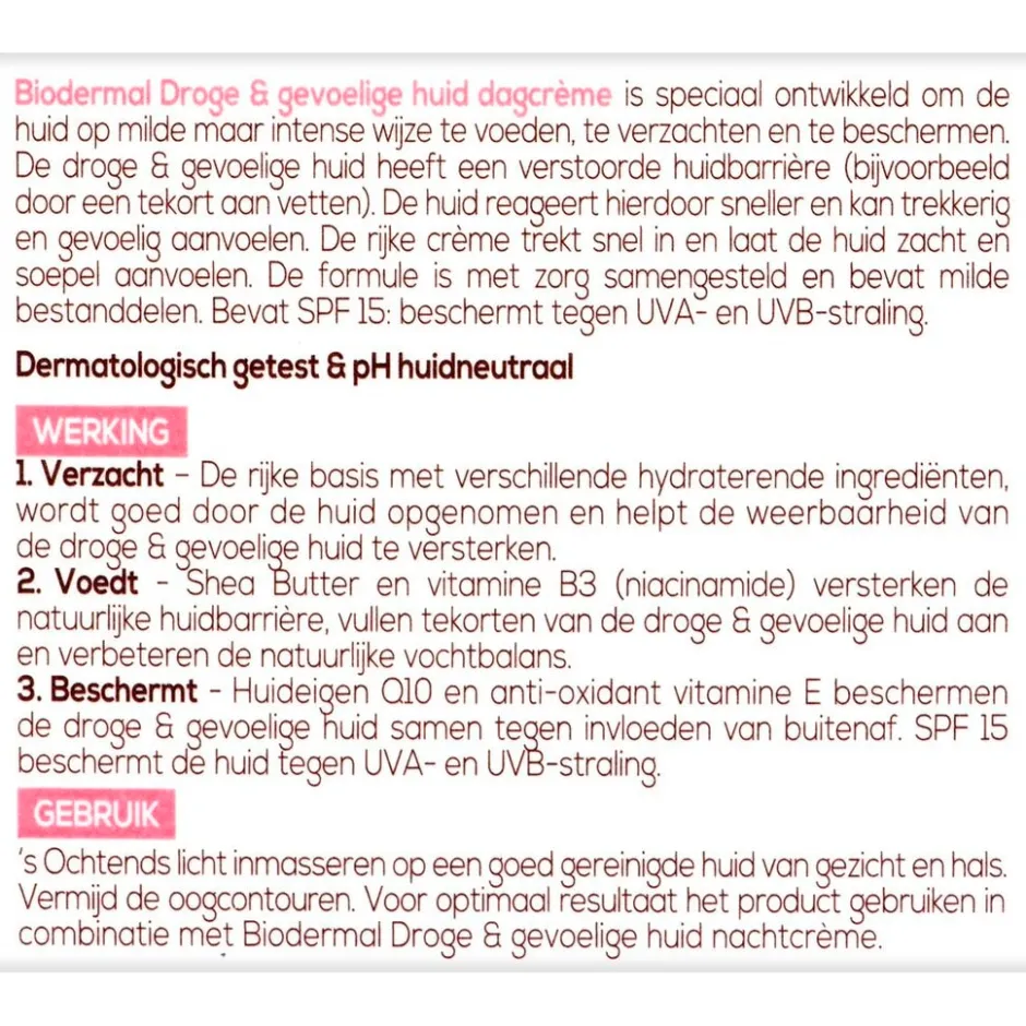 Biodermal Dagcrème voor de Droge en Gevoelige Huid< Dagcreme