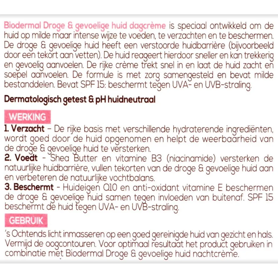 Biodermal Dagcrème voor de Droge en Gevoelige Huid< Dagcreme