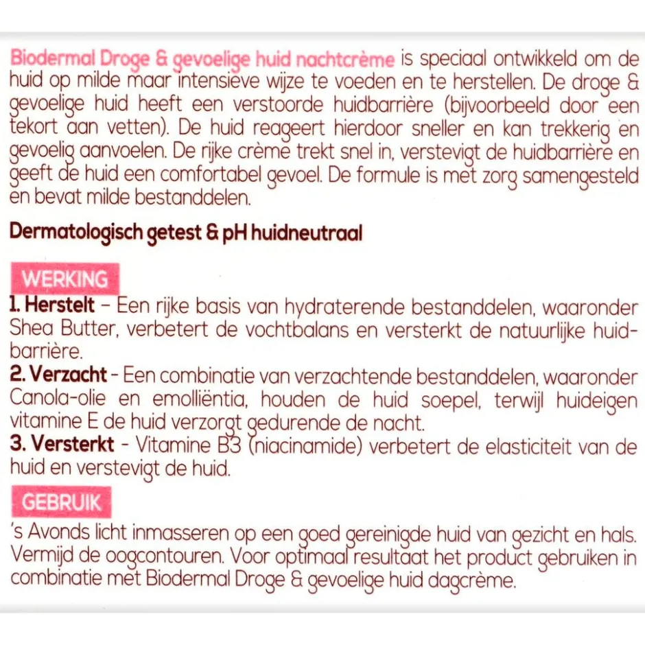 Nachtcrème voor de Droge en Gevoelige Huid|Biodermal Sale