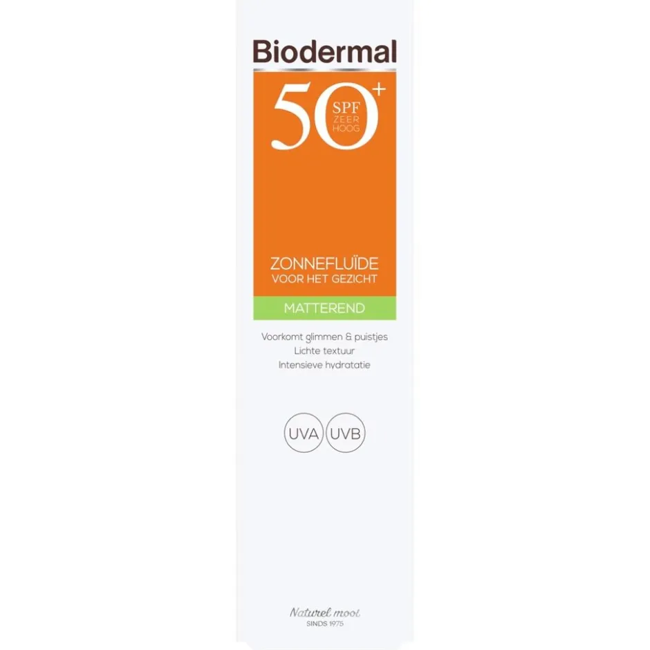 Biodermal SPF50+ Matterende Zonnefluïde voor je Gezicht< Zonnebrand