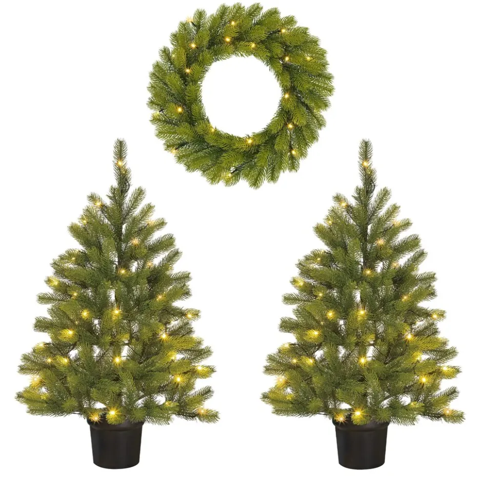 Black Box Trees Kunstkerstboompjes met krans verlicht< Kerstartikelen