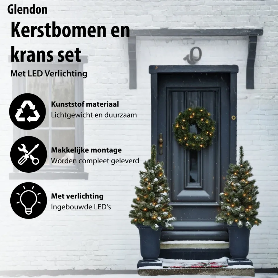 Kunstkerstboomjes en krans set|Black Box Trees Outlet