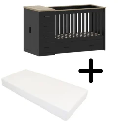 Born Lucky Combi Ledikant Memphis Eiken Met Matras< Ledikanten