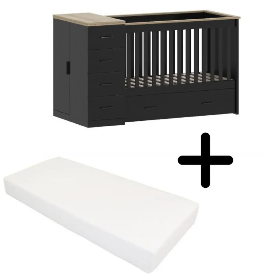 Born Lucky Combi Ledikant Memphis Eiken Met Matras< Ledikanten
