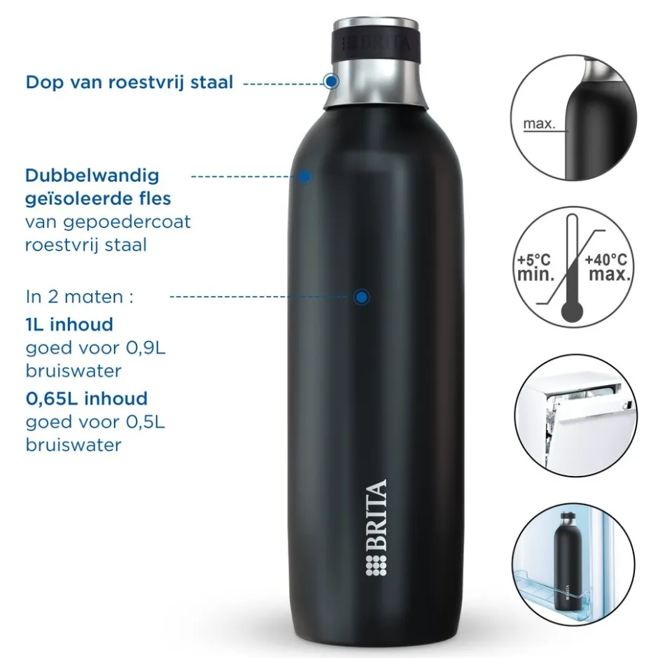 BRITA SodaTRIO RVS Grote Fles Zwart Single Unit< Keuken