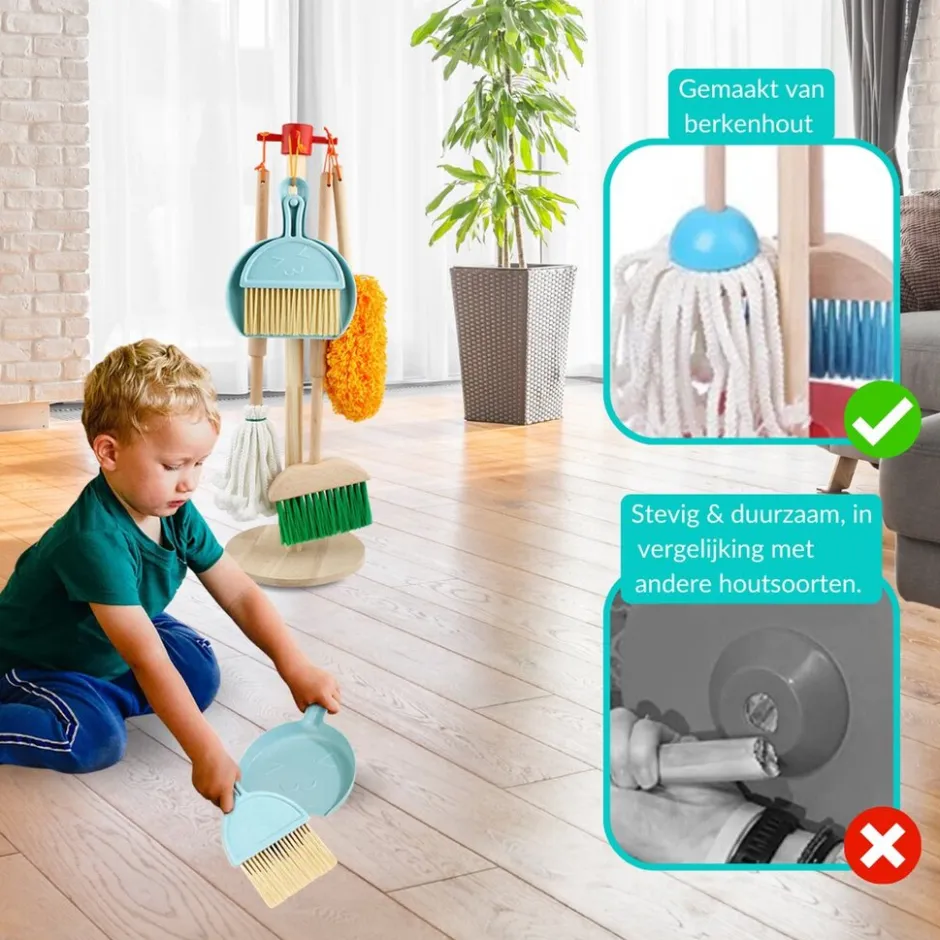 Houten Kinder Schoonmaak Set Kids Speelgoed Cleaning Set Houten Gereedschap|Buxibo New