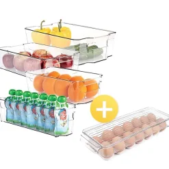 Koelkast Organizers Set van 4 + Eierhouder (14 Eiren) Stapelbare Koelkast Bakken|Buxibo Hot