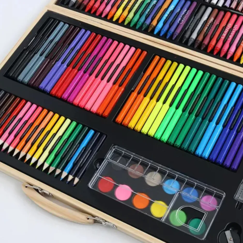 Buxibo Luxe 180 Delige Tekenset Tekendoos met Kleurpotloden Waskrijt Acrylverf< Knutselen