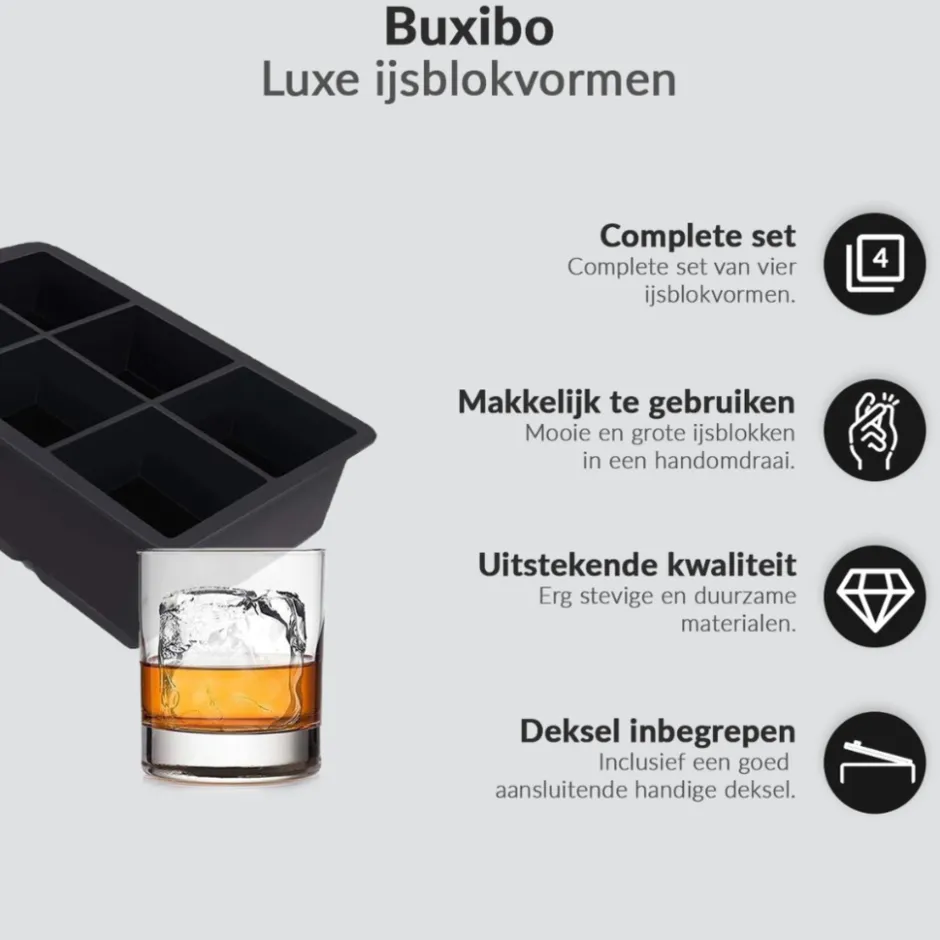 Luxe IJsblokvormen Set van 4 Ice Cube Tray|Buxibo Outlet