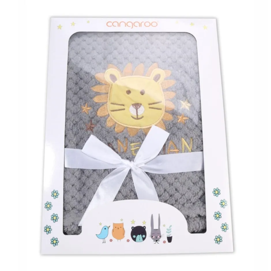 Cangaroo Grijs Freya Leeuw 75 x 105 cm Wiegdeken< Baby Beddengoed
