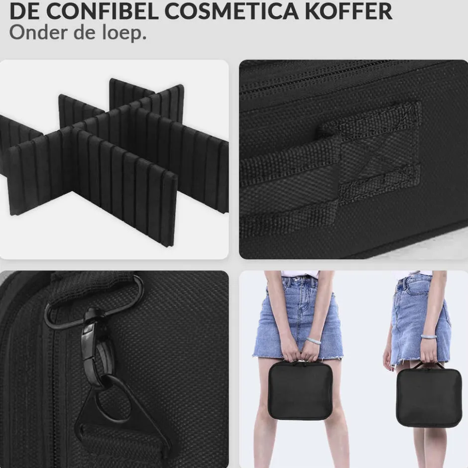 Confibel Cosmetica Koffer Make-up Koffer met verstelbare vakken< Make-Up Koffers