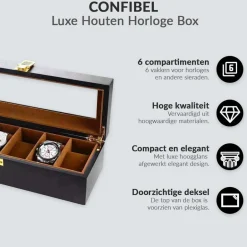 Confibel Horloge box voor uw juwelen en sieraden 10 compartimenten met kussentjes< Sieraden En Bijoux