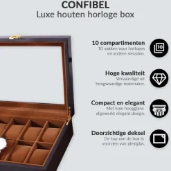 Confibel Horloge box voor uw juwelen en sieraden 10 compartimenten met kussentjes< Sieraden En Bijoux