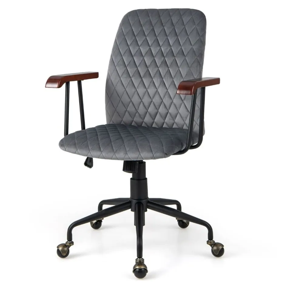 Costway Fluwelen Vintage Bureaustoel Met Kantelbare Rugleuning< Meubels