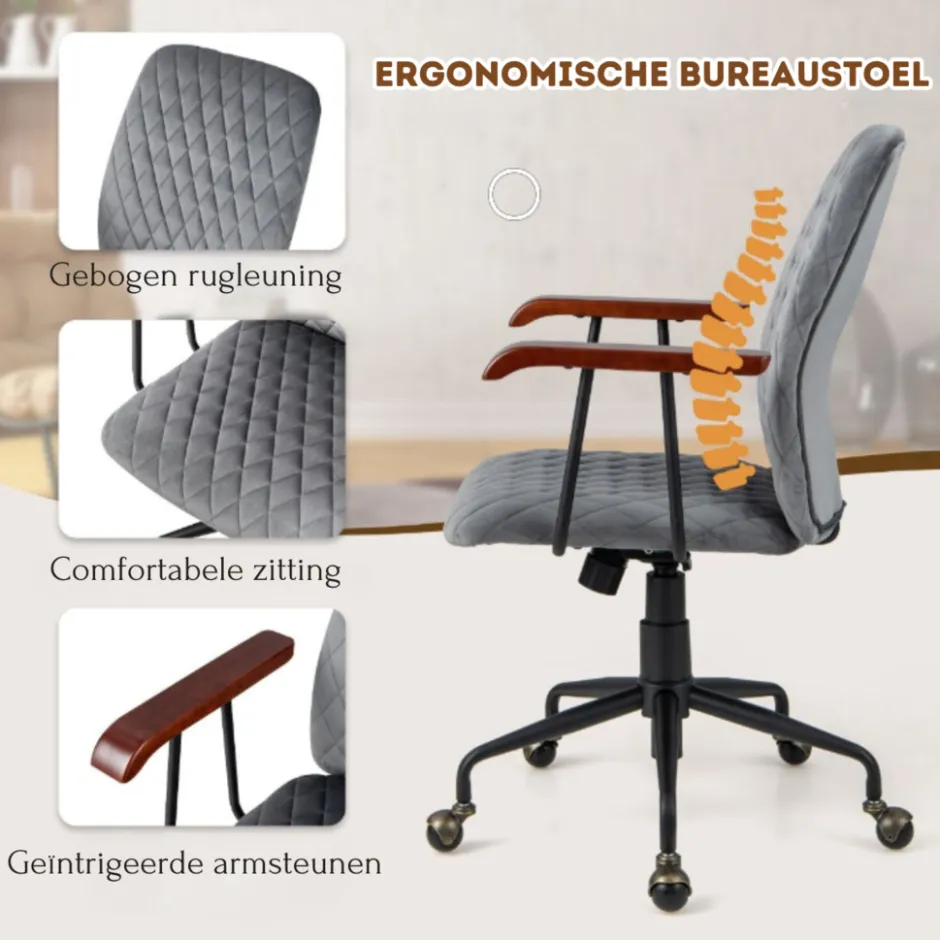 Costway Fluwelen Vintage Bureaustoel Met Kantelbare Rugleuning< Meubels