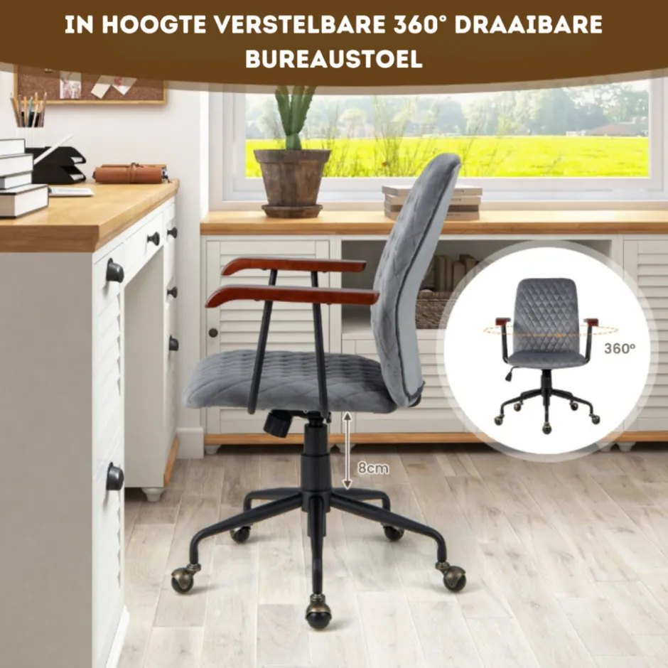 Costway Fluwelen Vintage Bureaustoel Met Kantelbare Rugleuning< Meubels