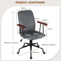 Costway Fluwelen Vintage Bureaustoel Met Kantelbare Rugleuning< Meubels