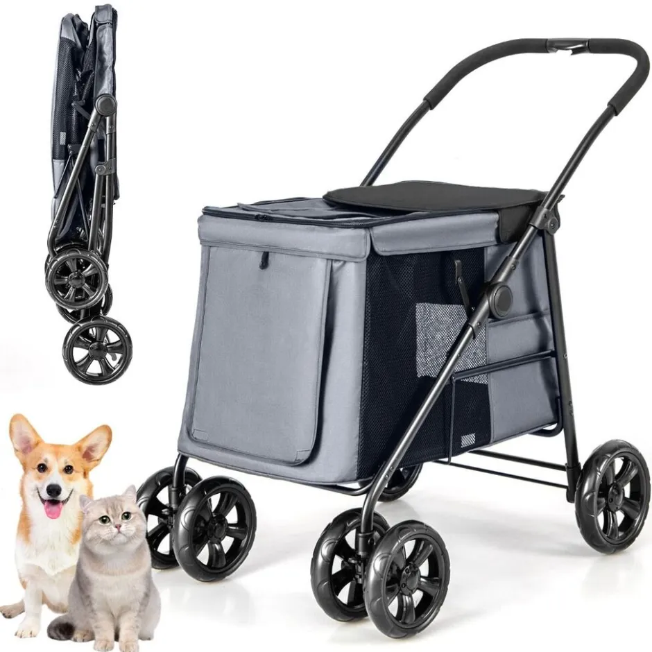 Trendmix Costway opvouwbare xl hondenbuggy met ademend gaas en opbergvakken< Honden