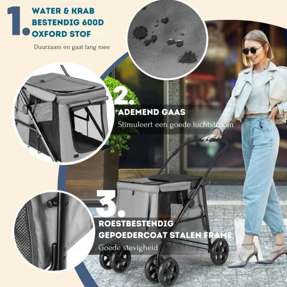 Trendmix Costway opvouwbare xl hondenbuggy met ademend gaas en opbergvakken< Honden