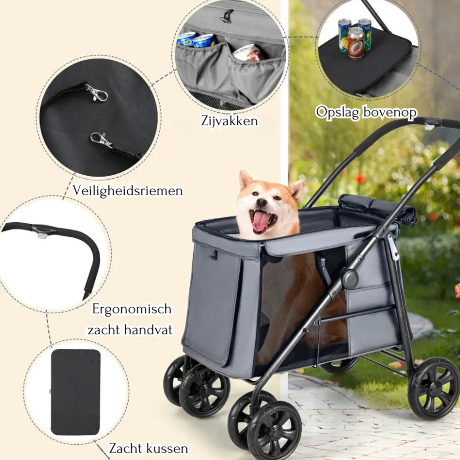 Trendmix Costway opvouwbare xl hondenbuggy met ademend gaas en opbergvakken< Honden