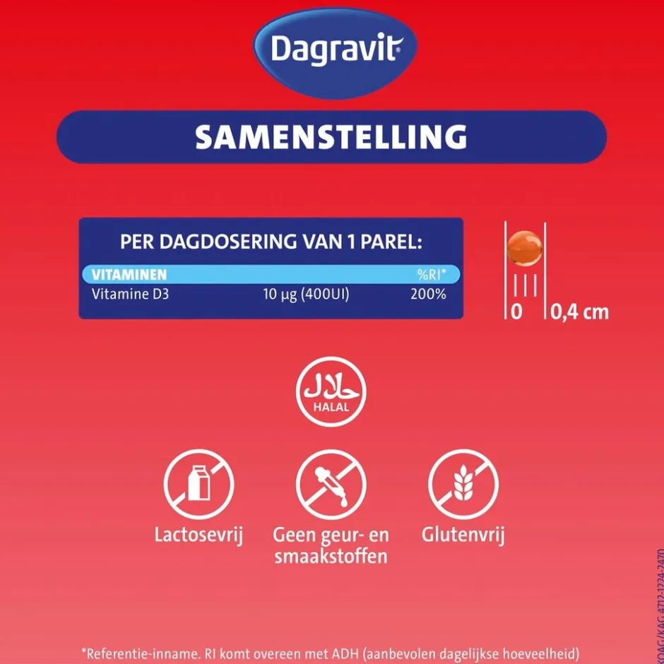 Dagravit Vitamine D3 10ug Parels< Botten En Spieren|Vitamines