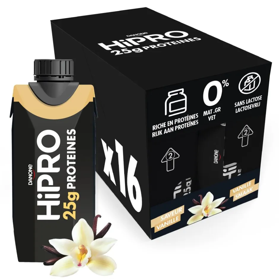 DANONE HiPRO Vanille Proteïneshake Voordeelverpakking 16 x 330ml< Sportdrank