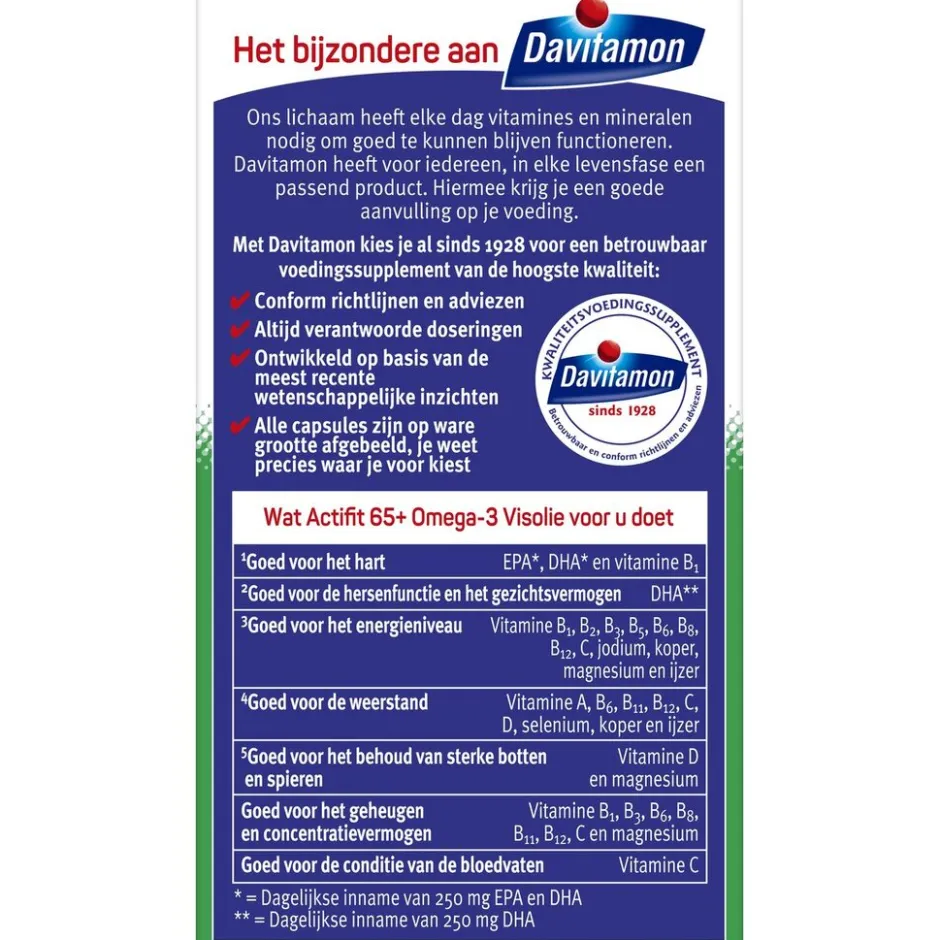 Actifit 65+ Omega-3 Visolie Multivitamine & Mineralen Capsules|Davitamon Online