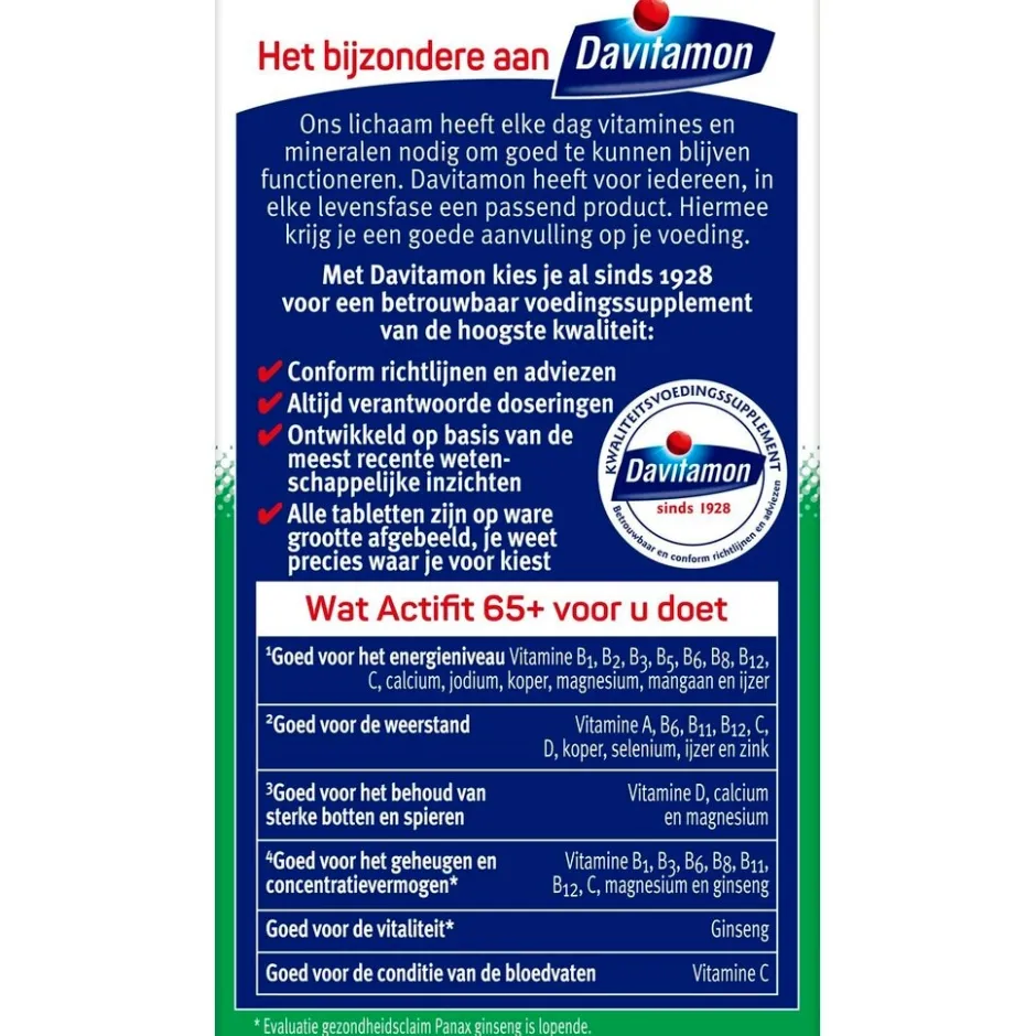 Davitamon Actifit 65+ Tabletten< Weerstand En Energie|Botten En Spieren