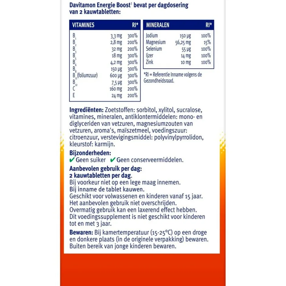 Davitamon Energie Boost¹ Hooggedoseerde Bosvruchten Kauwvitaminen< Weerstand En Energie|Vitamines