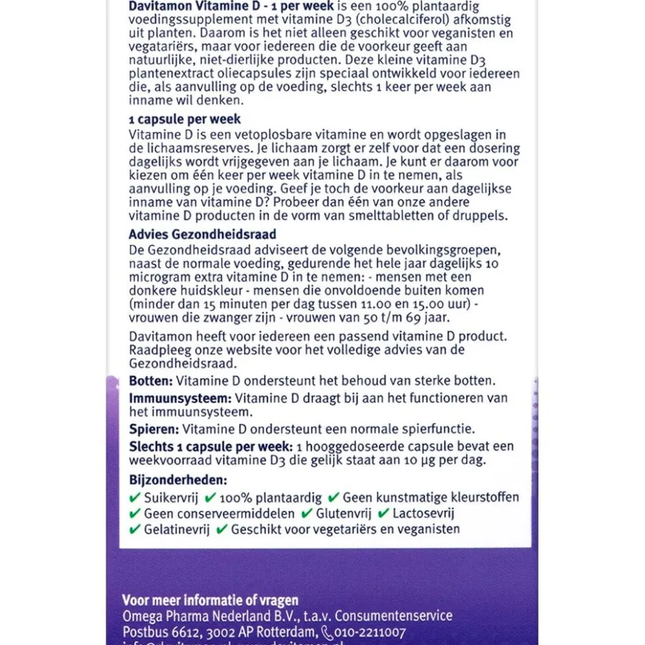 Davitamon Vitamine D3 1 Per Week Capsules< Botten En Spieren|Vitamines
