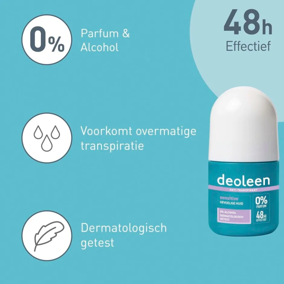 Deoleen Sensitive Antitranspirant Roller< Overmatig Transpireren