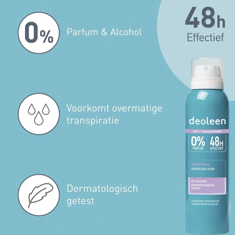 Deoleen Sensitive Antitranspirant Spray< Overmatig Transpireren