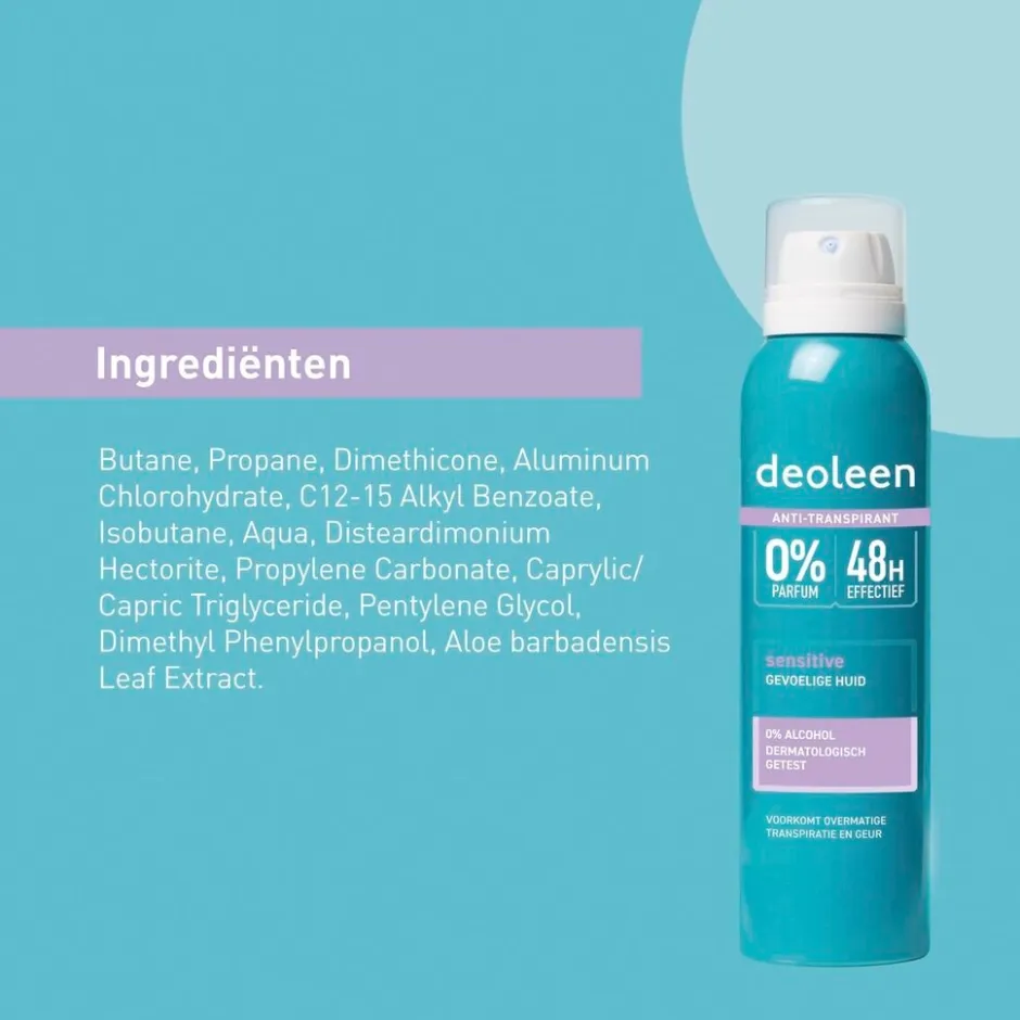 Deoleen Sensitive Antitranspirant Spray< Overmatig Transpireren