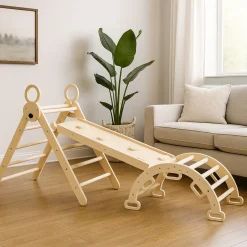 Deryan Luxe Opvouwbare Driehoek met Klimboog en Helling Montessori Meubels< Houten Klimrekken