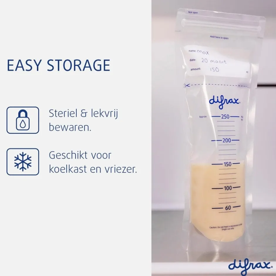 Difrax Moedermelk bewaarzakjes - 80 stuks< Borstvoedingsaccessoires