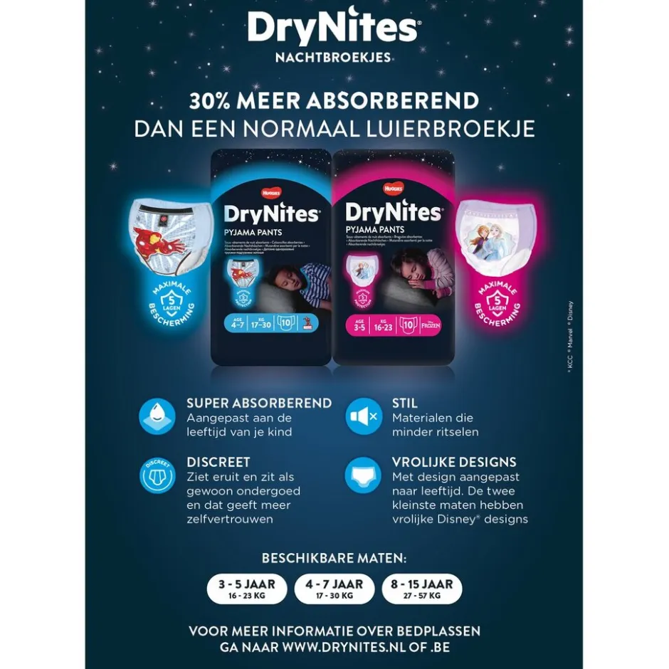 Drynites Girls 4-7 Jaar Nachtbroekjes< Pyjamabroekjes