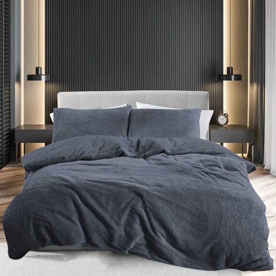 Eleganzzz Dekbedovertrek Teddy Pluche - anthracite 140x200/220cm< Slapen