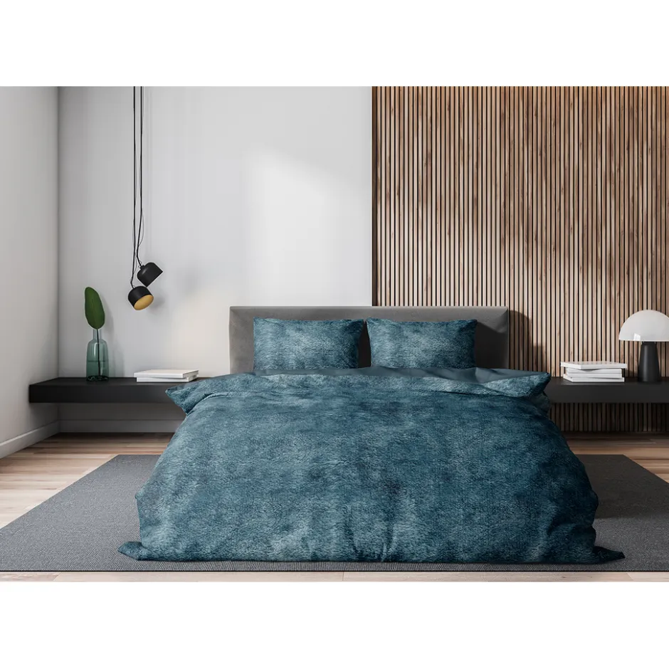 Eleganzzz Dekbedovertrek Flanel Fleece - steel blue 200x200/220cm< Slapen
