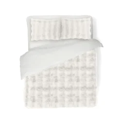 Eleganzzz Dekbedovertrek Bubble Pom Pom Rabbit Fur - off white 240x200/220cm< Slapen