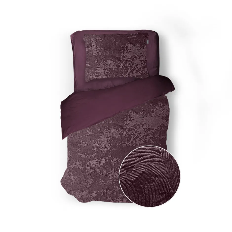 Eleganzzz Dekbedovertrek 3D Embossed Velvet Wave - bordeaux 140x200/220cm|