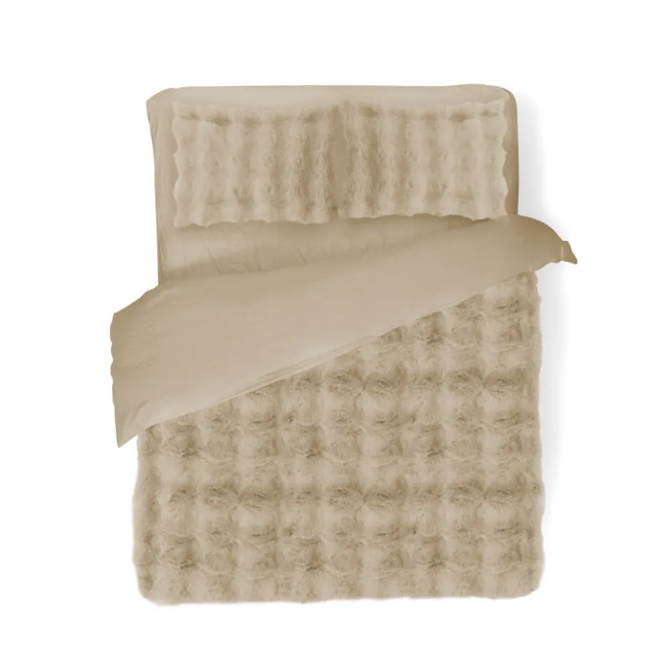 Eleganzzz Dekbedovertrek Bubble Pom Pom Rabbit Fur - sand 240x200/220cm< Slapen