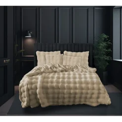 Eleganzzz Dekbedovertrek Bubble Pom Pom Rabbit Fur - sand 240x200/220cm< Slapen