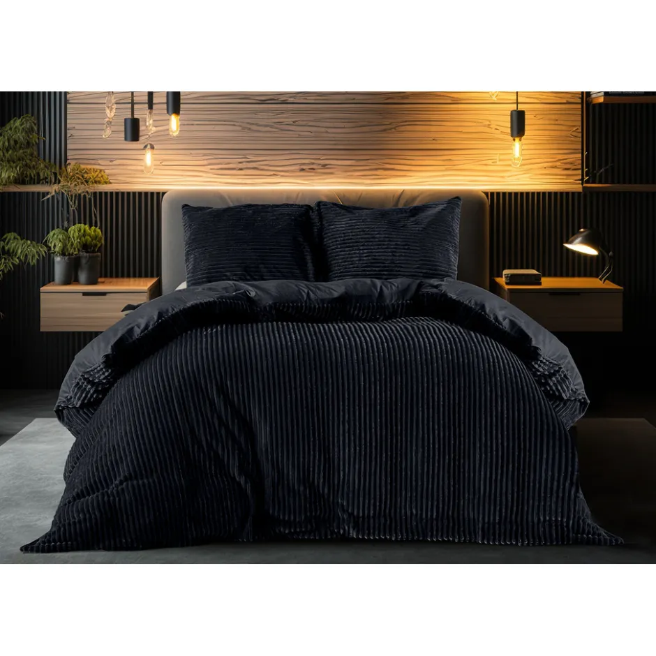 Eleganzzz Dekbedovertrek Teddy Rib Fleece - black 140x200/220cm< Slapen