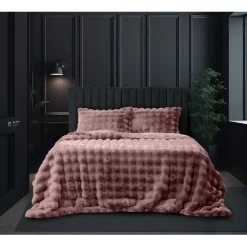 Eleganzzz Dekbedovertrek Shiny Bubble Pom Pom Flanel Fleece - old rose 140x200/220cm| Outlet