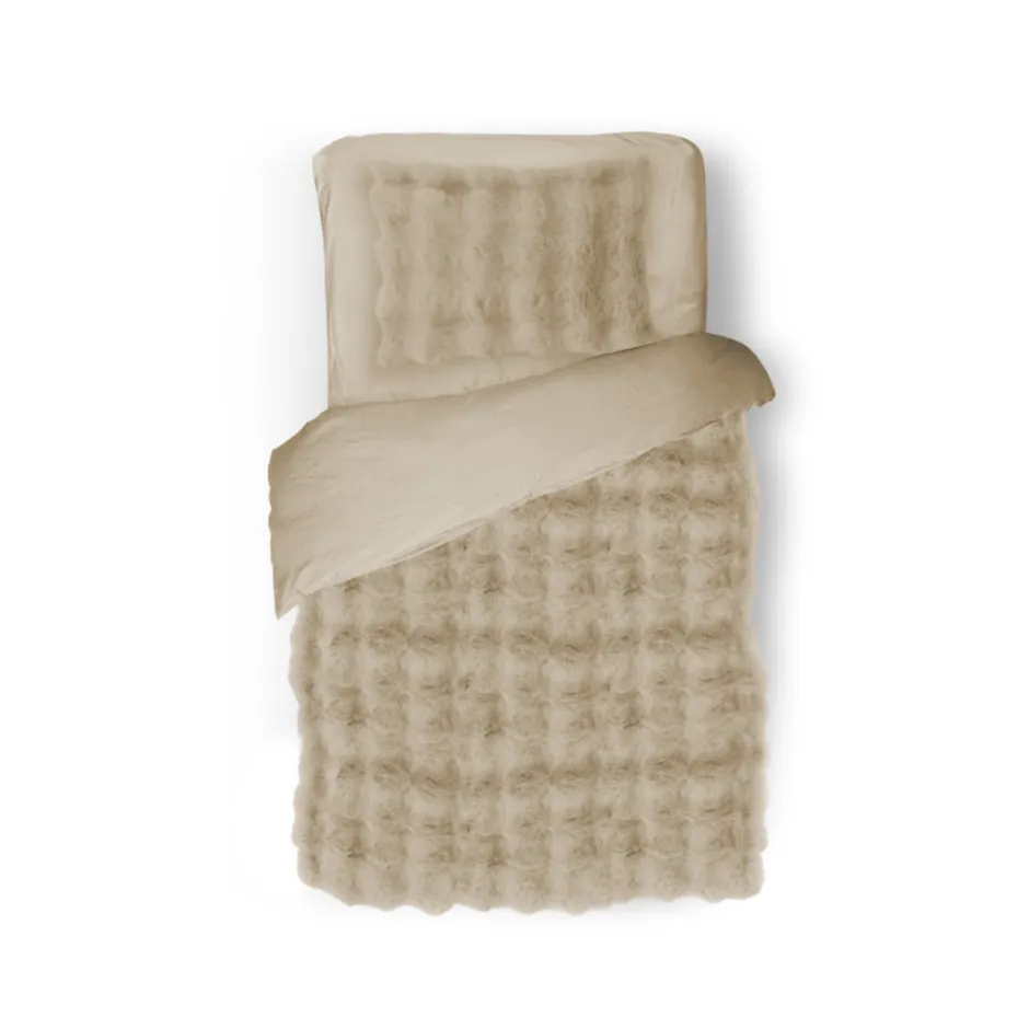 Eleganzzz Dekbedovertrek Bubble Pom Pom Rabbit Fur - sand 140x200/220cm| Sale