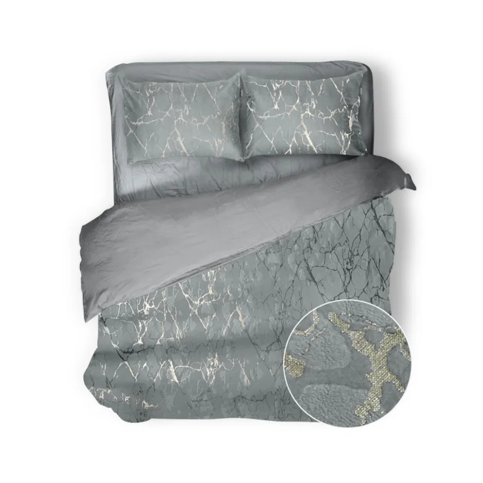 Eleganzzz Dekbedovertrek Marbel Foil Velvet - grey 200x200/220cm| Discount